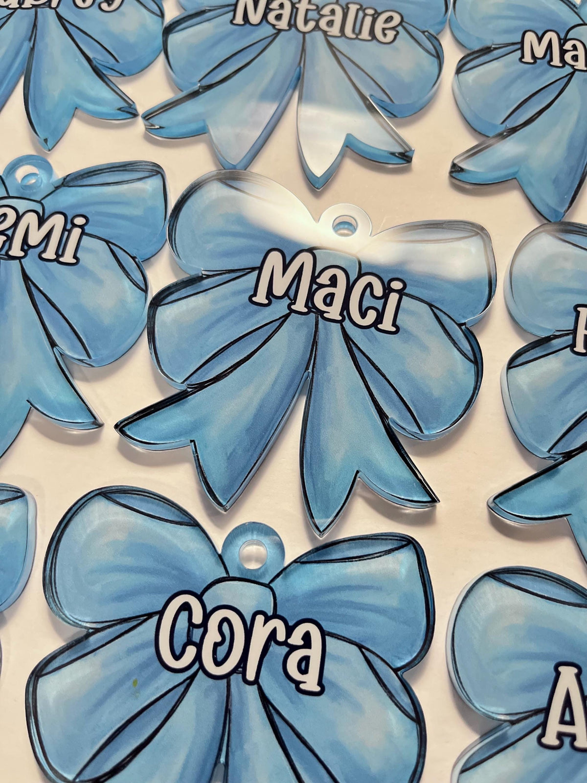 Personalized Sports Bow Bag Tag: Custom Acrylic Name Charm for Girls Backpacks and Duffels