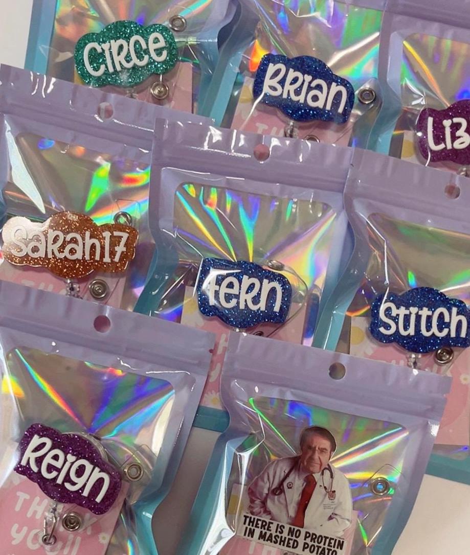 Personalized Glitter Name Badge Reel – Custom Acrylic ID Holder for Nurses, Teachers, Office Staff