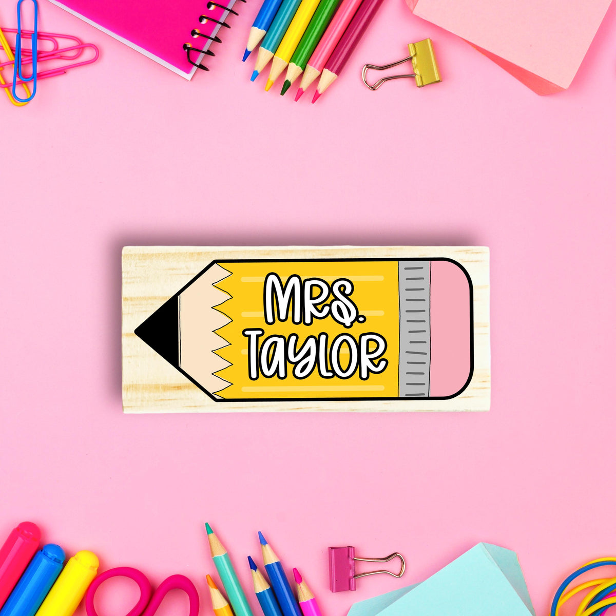 Personalized Pencil Teacher Eraser: Custom Name Wooden Chalkboard Desk Accessory