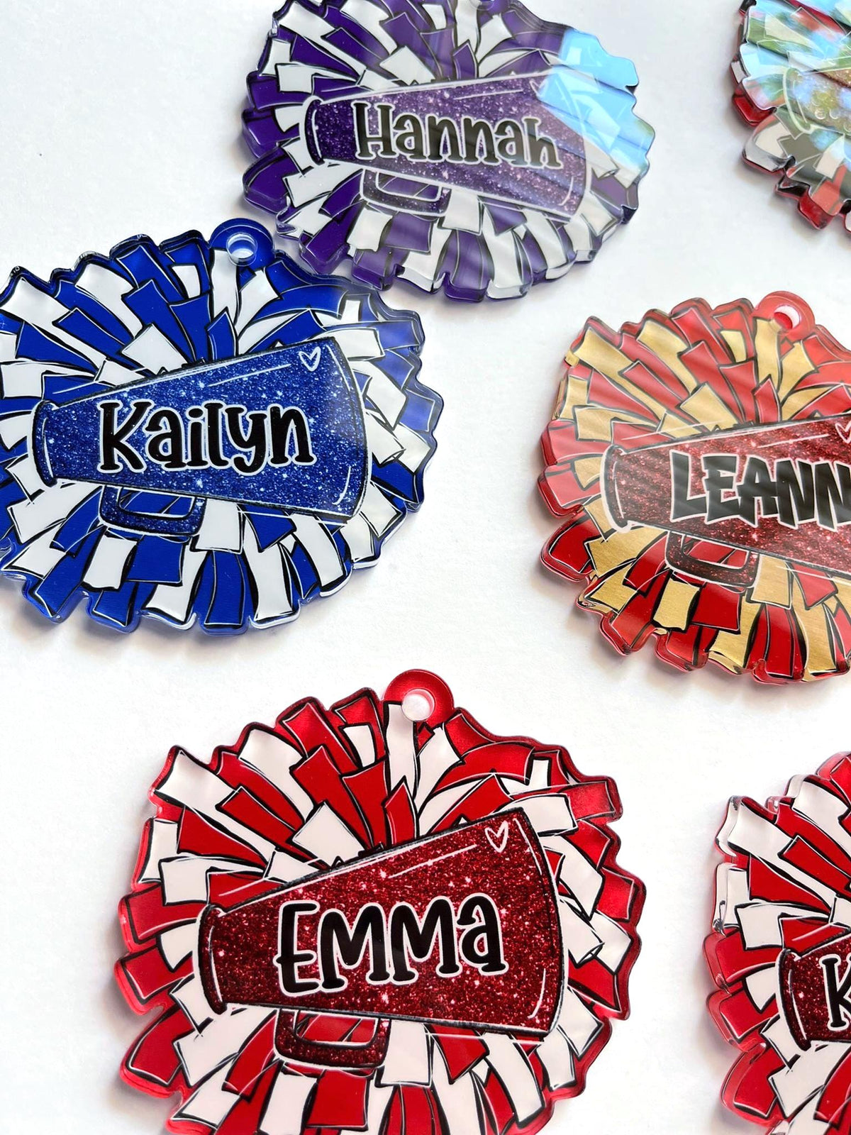 Custom Cheerleader Backpack Name Tag – Personalized Pom Pom Bag Charm – Competition Season Squad Gift