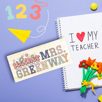 Personalized floral Teacher Eraser: Custom Name Wooden Chalkboard Desk Accessory
