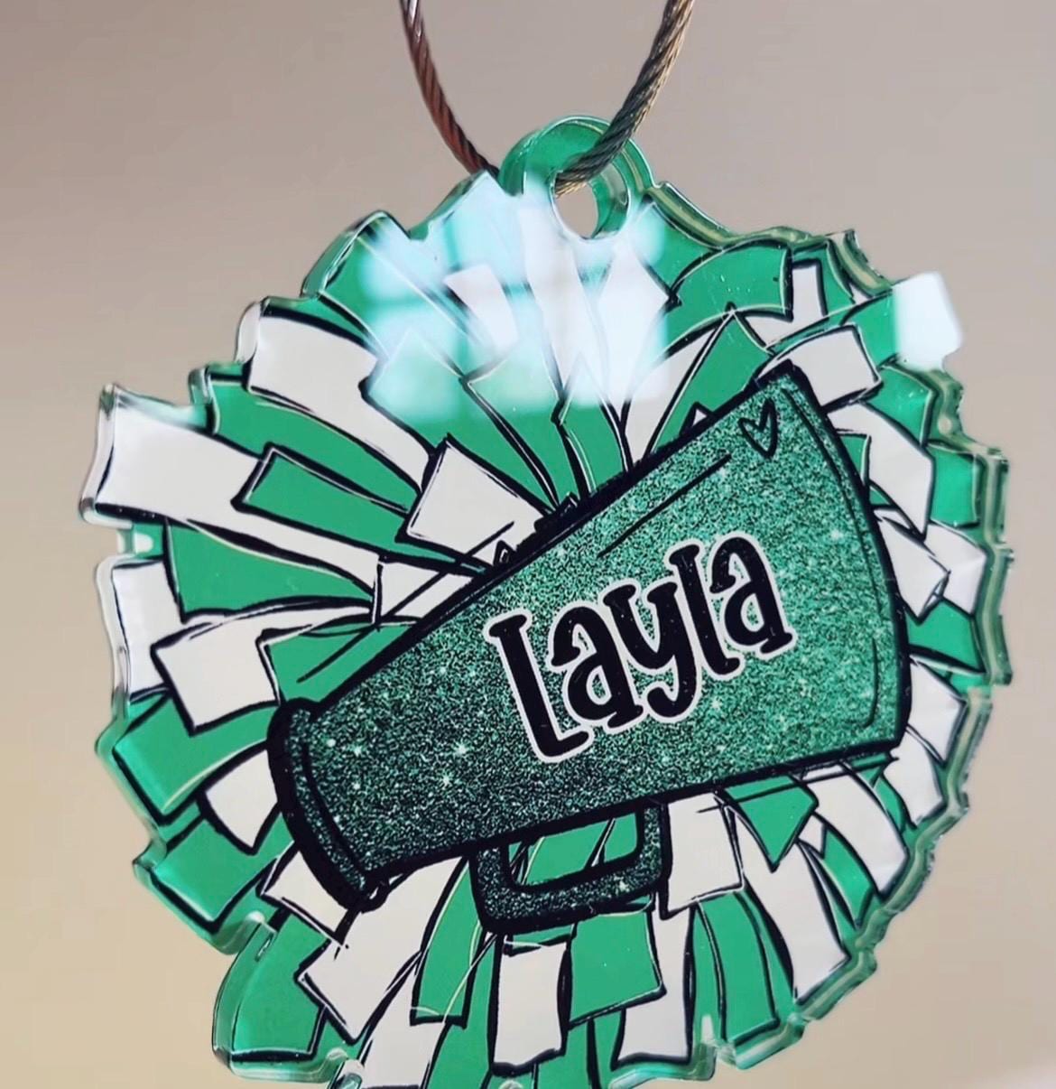 Custom Cheerleader Backpack Name Tag – Personalized Pom Pom Bag Charm – Competition Season Squad Gift