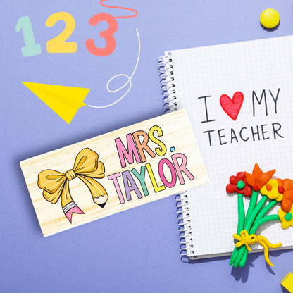 Personalized Bow Teacher Name Eraser – Chalkboard Whiteboard Classroom Tool