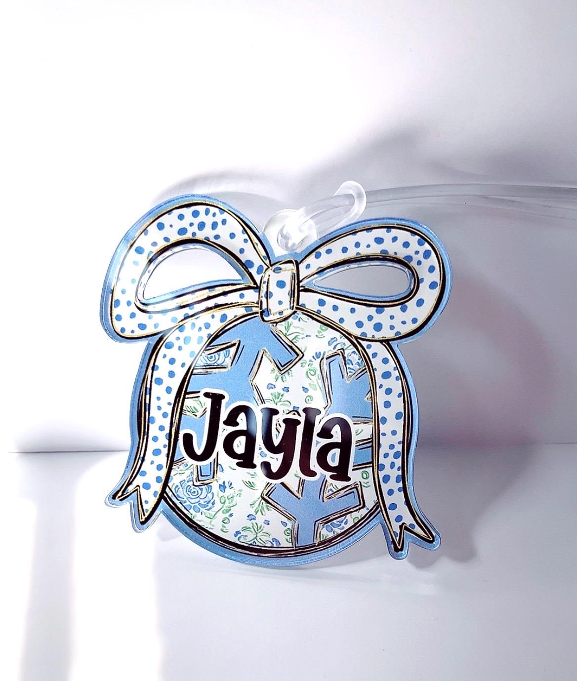 Custom Girls Sports Bag Tag - Softball Baseball Bow Name Tag