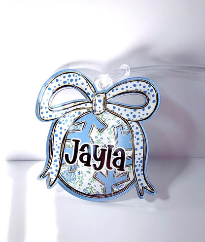 Custom Girls Sports Bag Tag - Softball Baseball Bow Name Tag
