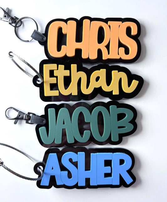 Personalized multicolor Acrylic Name Keychain: 3D Raised Letter Bag Tag for Boys Backpacks