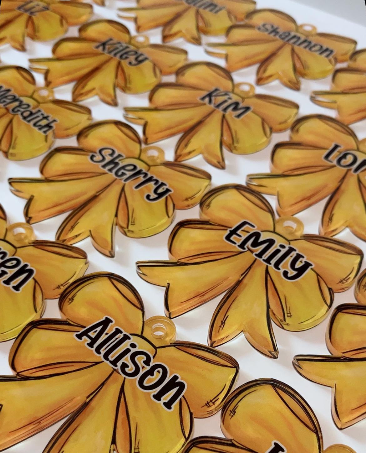 Personalized Sports Bow Bag Tag: Custom Acrylic Name Charm for Girls Backpacks and Duffels