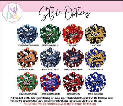 Custom Cheerleader Backpack Name Tag – Personalized Pom Pom Bag Charm – Competition Season Squad Gift
