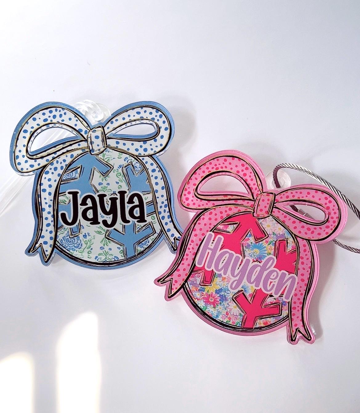 Custom Girls Sports Bag Tag - Softball Baseball Bow Name Tag