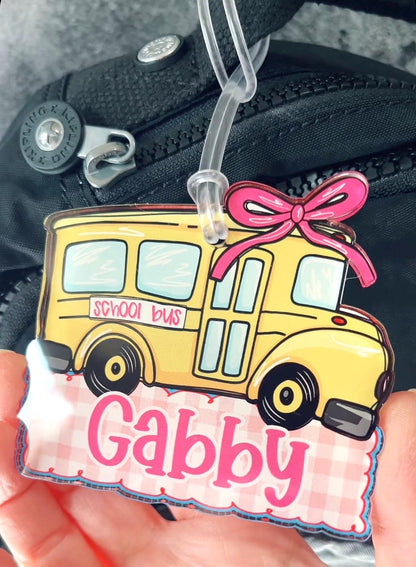 Personalized School Bus Bag Tag – Custom Name Tag for Kids, Boys or Girls Backpack