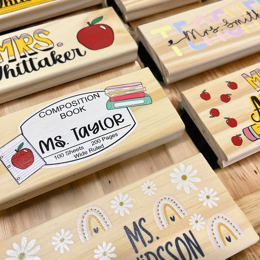 Personalized Apple Teacher Eraser: Custom Name Wooden Chalkboard Desk Accessory