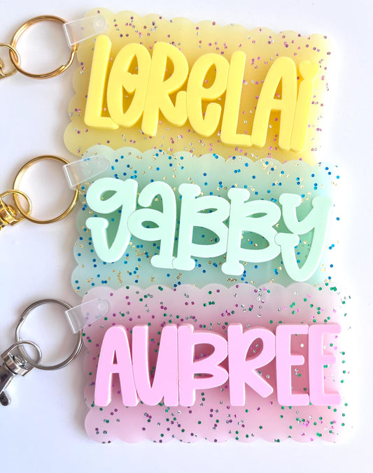Personalized Glitter Acrylic Name Keychain: Custom Bag Tag for School Backpacks
