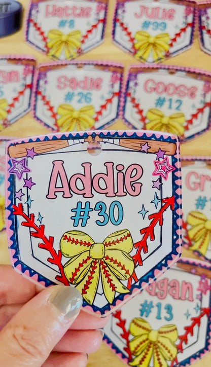 Personalized Softball Bag Tag: Custom Acrylic Name Charm for Girls All Star Backpacks