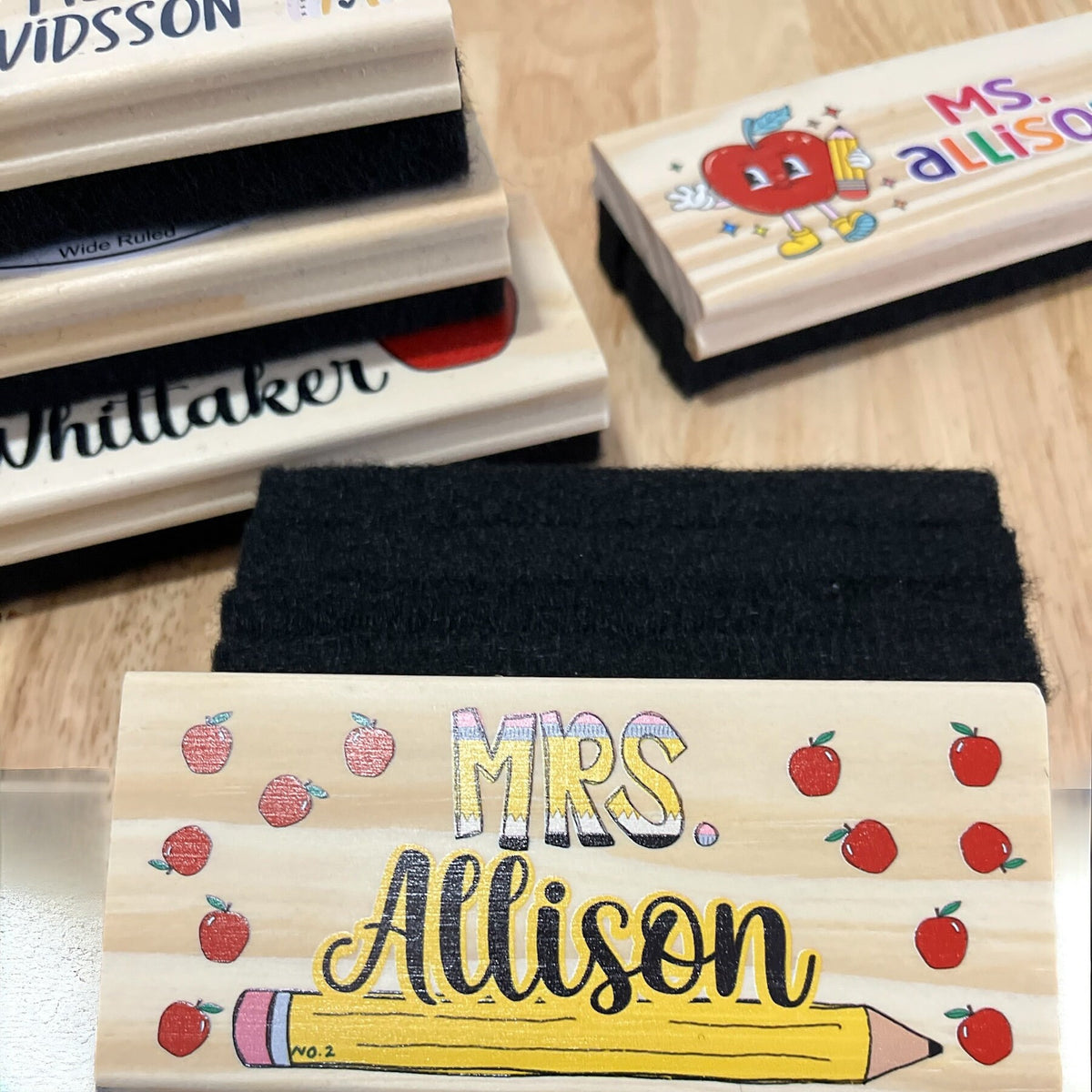 Personalized Apple Teacher Eraser: Custom Name Wooden Chalkboard Desk Accessory