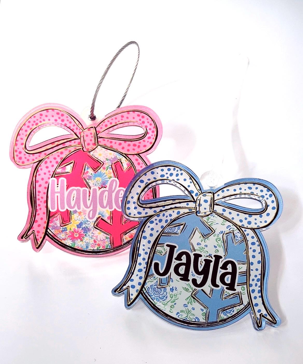 Custom Girls Sports Bag Tag - Softball Baseball Bow Name Tag