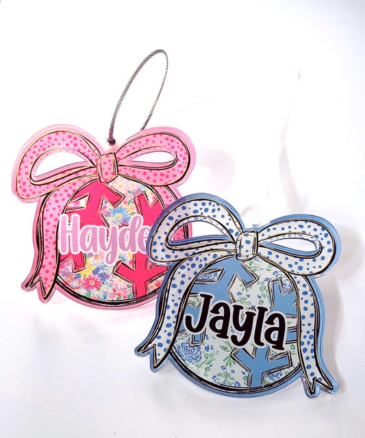 Custom Girls Sports Bag Tag - Softball Baseball Bow Name Tag