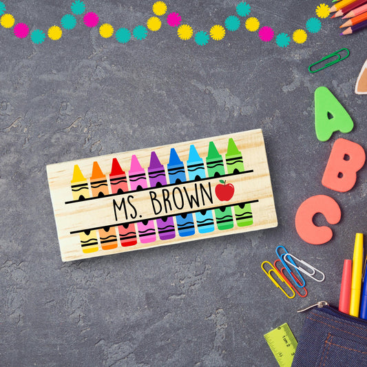 Personalized Crayon Teacher Eraser: Custom Name Wooden Chalkboard Desk Accessory