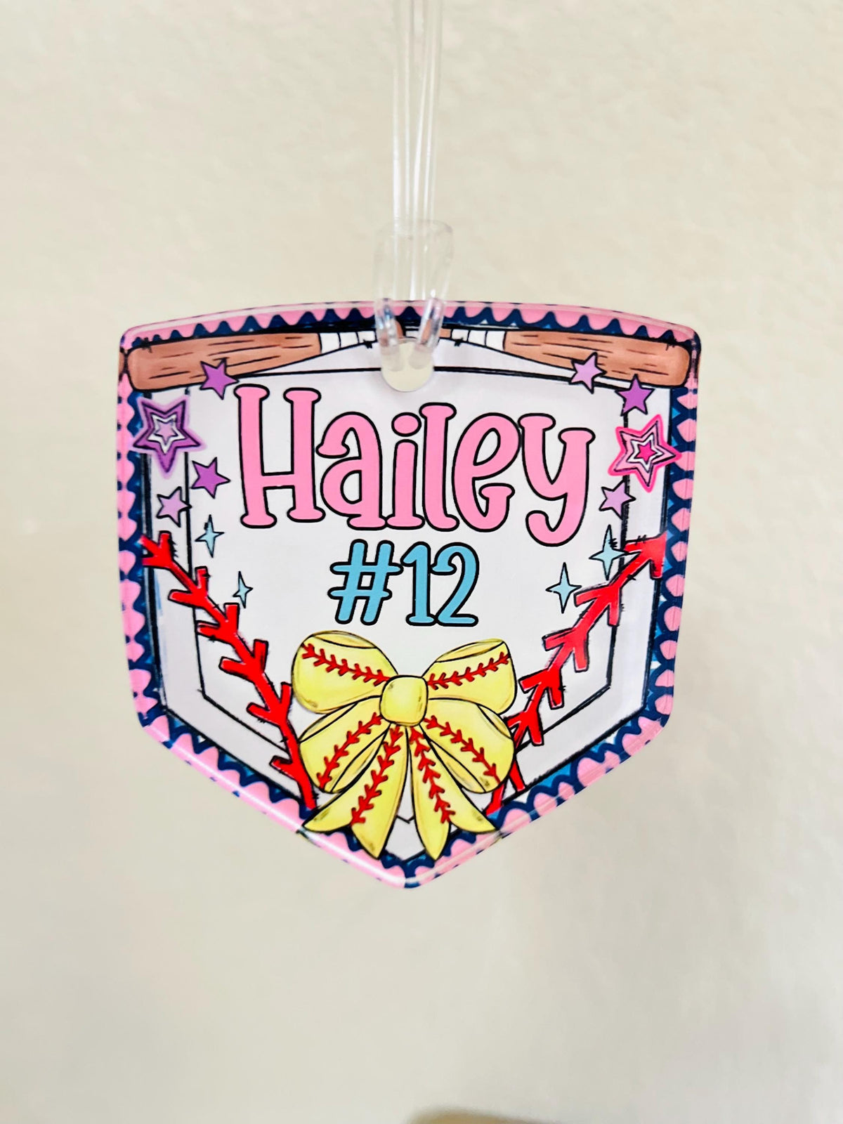 Personalized Softball Bag Tag: Custom Acrylic Name Charm for Girls All Star Backpacks