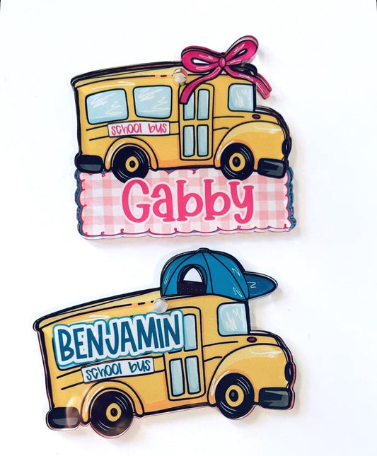 Personalized School Bus Bag Tag – Custom Name Tag for Kids, Boys or Girls Backpack