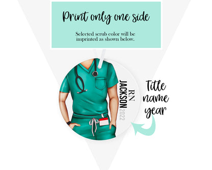 Personalized Male Nurse Scrub Top Christmas Ornament: Custom Ceramic RN Doctor Gift for Him